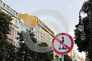 Road sign prohibiting electric scooter