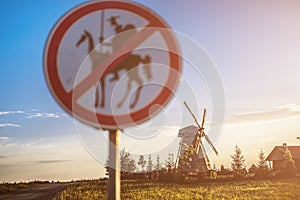 Road sign prohibits Don Quixote