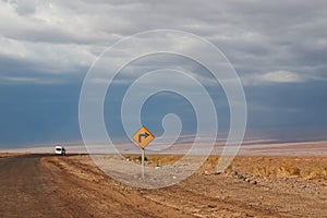 Road sign right turn in desert