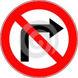 Road sign right turn is prohibited. Vector image.