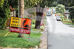 Road Sign: Road Work Ahead. Prepare to Stop.