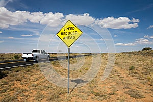 Road sign speed reduced ahead