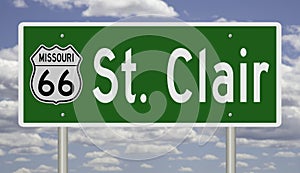 Road sign for St. Clair Missouri on Route 66
