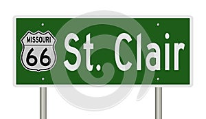 Road sign for St. Clair Missouri on Route 66