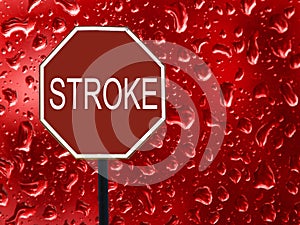 Road sign stop stroke and red blood drop on the glass.