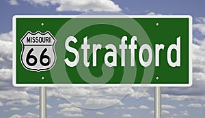 Road sign for Strafford Missouri on Route 66