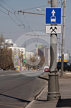 road sign strip for public transport on the pole