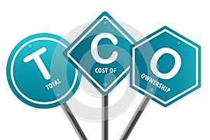 Road sign with TCO - Total Cost of Ownership word photo