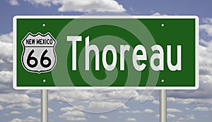 Road sign for Thoreau New Mexico on Route 66
