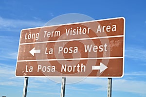 Road sign to Bureau of Land Management campgrounds i Quartzsite Arizona photo