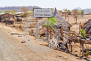 Road sign to Derek Abay village in Ethiopia.