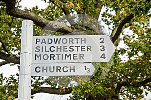 Road sign to nearby villages, Aldermaston, Berkshire