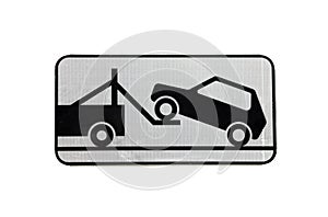 Road sign of tow truck evacuator with reflective layer isolated on white background