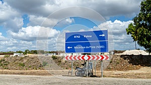 Road sign in the towns of Mocimboa da Praia and Palma in the Cabo Delgado province of Mozambique photo