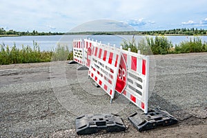 Road sign on the track meaning traffic accident calling being attentive