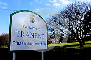 Road sign for Tranent, East Lothian
