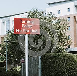 Road sign for turning point and no parking