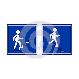 Road sign underpass overpass. Upstairs and downstairs icon. Walking man in the stairs flat design. Vector isolated illustration