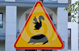 Road sign warning about the animals on the road
