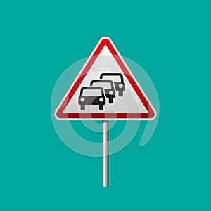 Road sign warning traffic jam