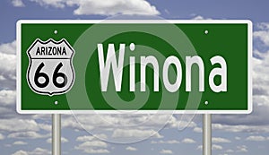 Road sign for Winona Arizona on Route 66