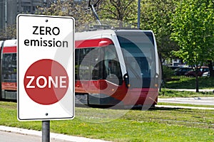 Road sign Zero emission ZONE. Clean mobility concept