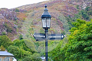 Road signage at Beddgelert in snowdonia north wales