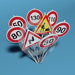 Road signs on blue background