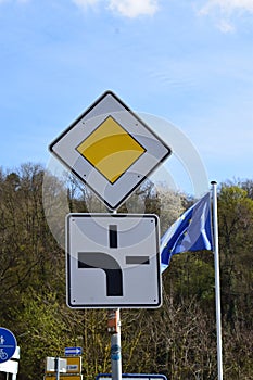 road signs at the border to Germany