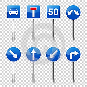 Road signs collection isolated on transparent background. Road traffic control.Lane usage.Stop and yield. Regulatory