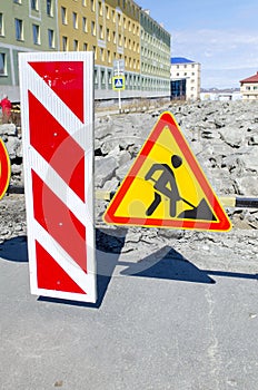 Road signs at the construction site