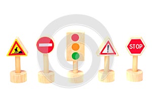 Road signs isolated on white background. Toy Traffic .