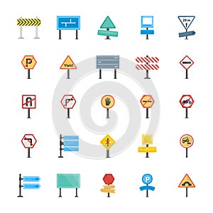Road Signs and Junctions Flat Vector Icons Collection