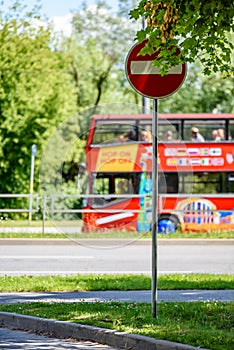 road signs and lines on asphalt