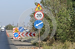 Road signs during repair work