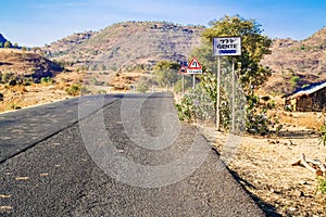 Road signs by the road to Gondar in Ethiopia