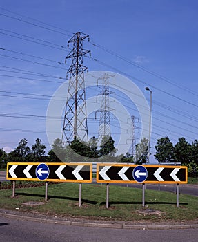 Road Signs on Roundabout