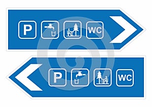Road signs, set, direction, left and right, exit, set icon, arrow, eps.