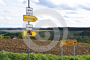 road signs to Speicher, Orenhofen, Dahlem and Trimport in the Eifel photo