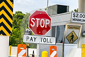 Road signs at a toll bridge in Texas photo