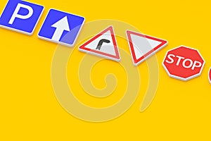 Road signs. Traffic laws. Driving school concept. Rules and regulation