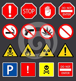 Road signs and Triangular Warning Hazard Signs