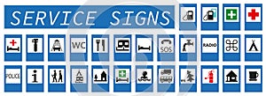 Road signs. Vector European road service signs. Set of road signs