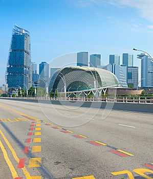 Road  skyscrapers Esplanade Theatres Singapore