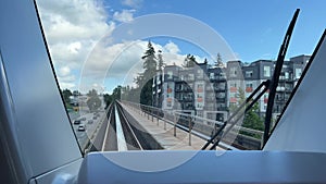 road skytrain to heaven good look budget knock out comfort rear window city transport big glass tall buildings city of