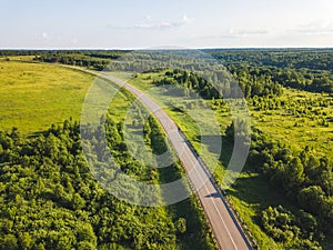Road in the Smolensk region, aerial view