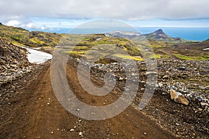 Road through Snaefellsjokull National Park in northern direction of Snaefellsnes peninsula in Western Iceland