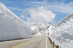 Road and snow wall at japan alps tateyama kurobe alpine ro