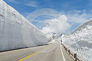 Road and snow wall at japan alps tateyama kurobe alpine ro