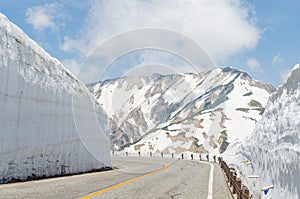 Road and snow wall at japan alps tateyama kurobe alpine route